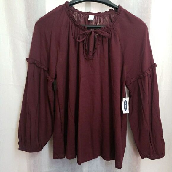 Old Navy Tops - NWT Old Navy Peasant Blouse Red Maroon V-Neck Long Sleeves Women's S